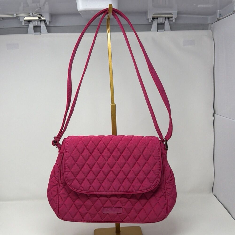 Vera Bradley Pink Quilted Crossbody Shoulder Bag Adjustable Strap Floral Lining